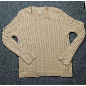 L.L. Bean Women's Cable Knit Crewneck Sweater in Beige